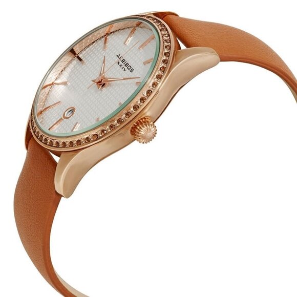 NWT Authentic Akribos Xxiv Silver Dial Tangerine Leather Women's Watch - Picture 2 of 3